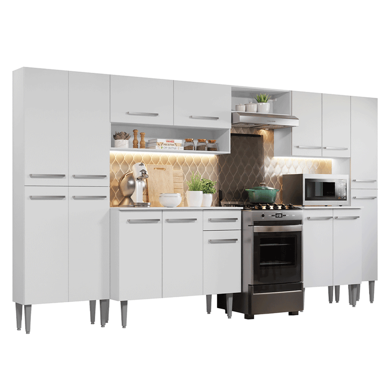 Armário de Cozinha Completa 325cm Branco Emilly Madesa 01