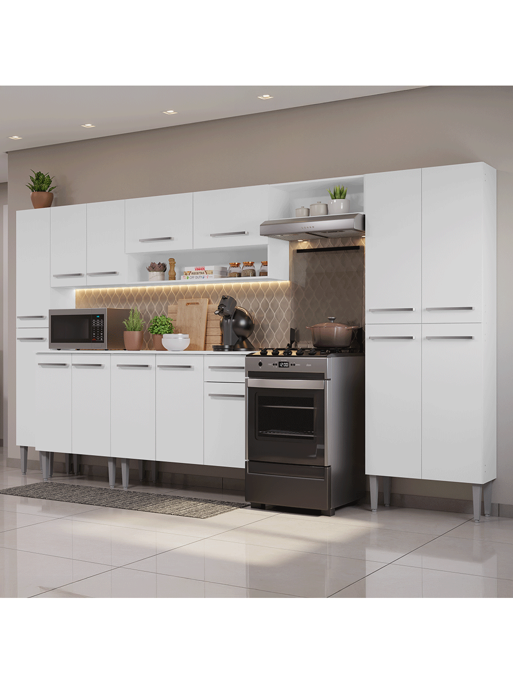 Armário de Cozinha Completa 325cm Branco Emilly Madesa 06 - Branco