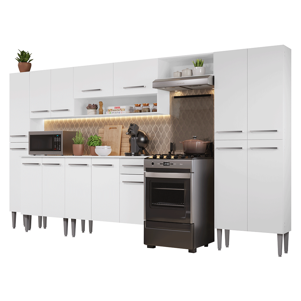 Armário de Cozinha Completa 325cm Branco Emilly Madesa 06 - Branco