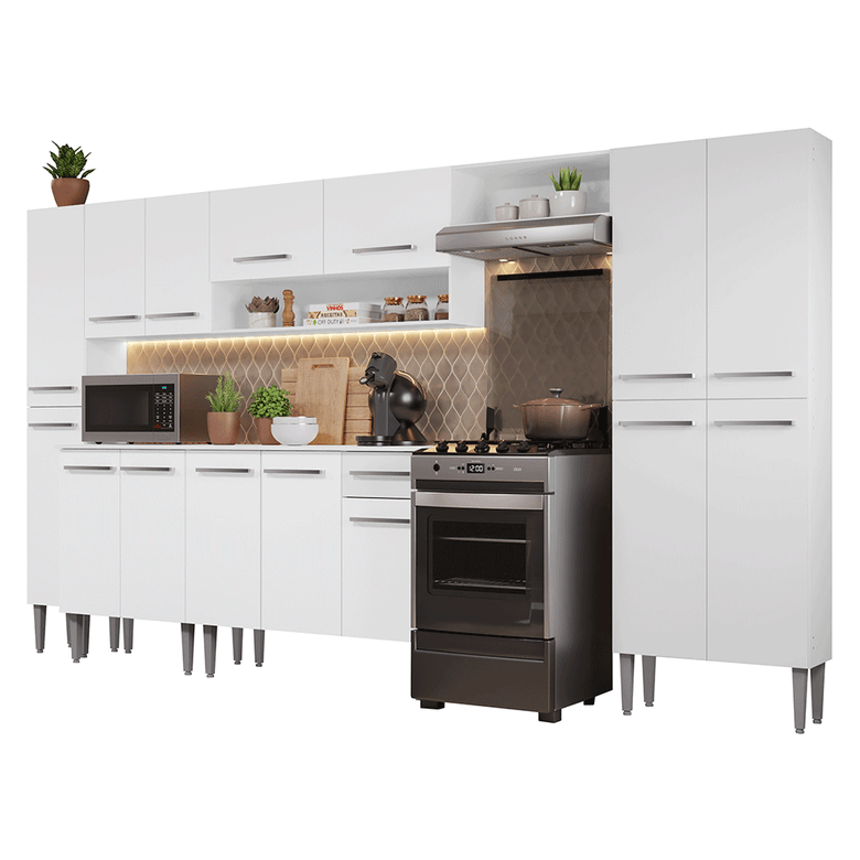 Armário de Cozinha Completa 325cm Branco Emilly Madesa 06