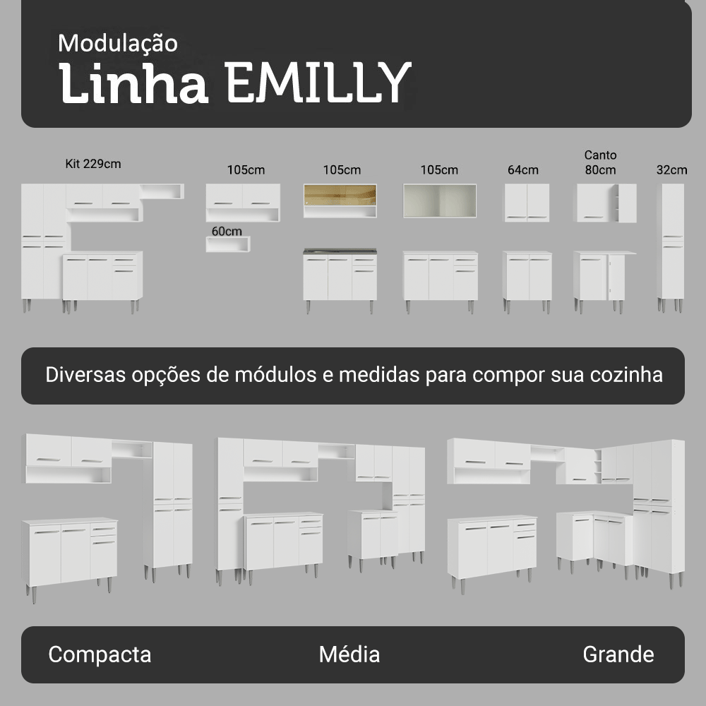 Armário de Cozinha Completa 325cm Branco Emilly Madesa 06