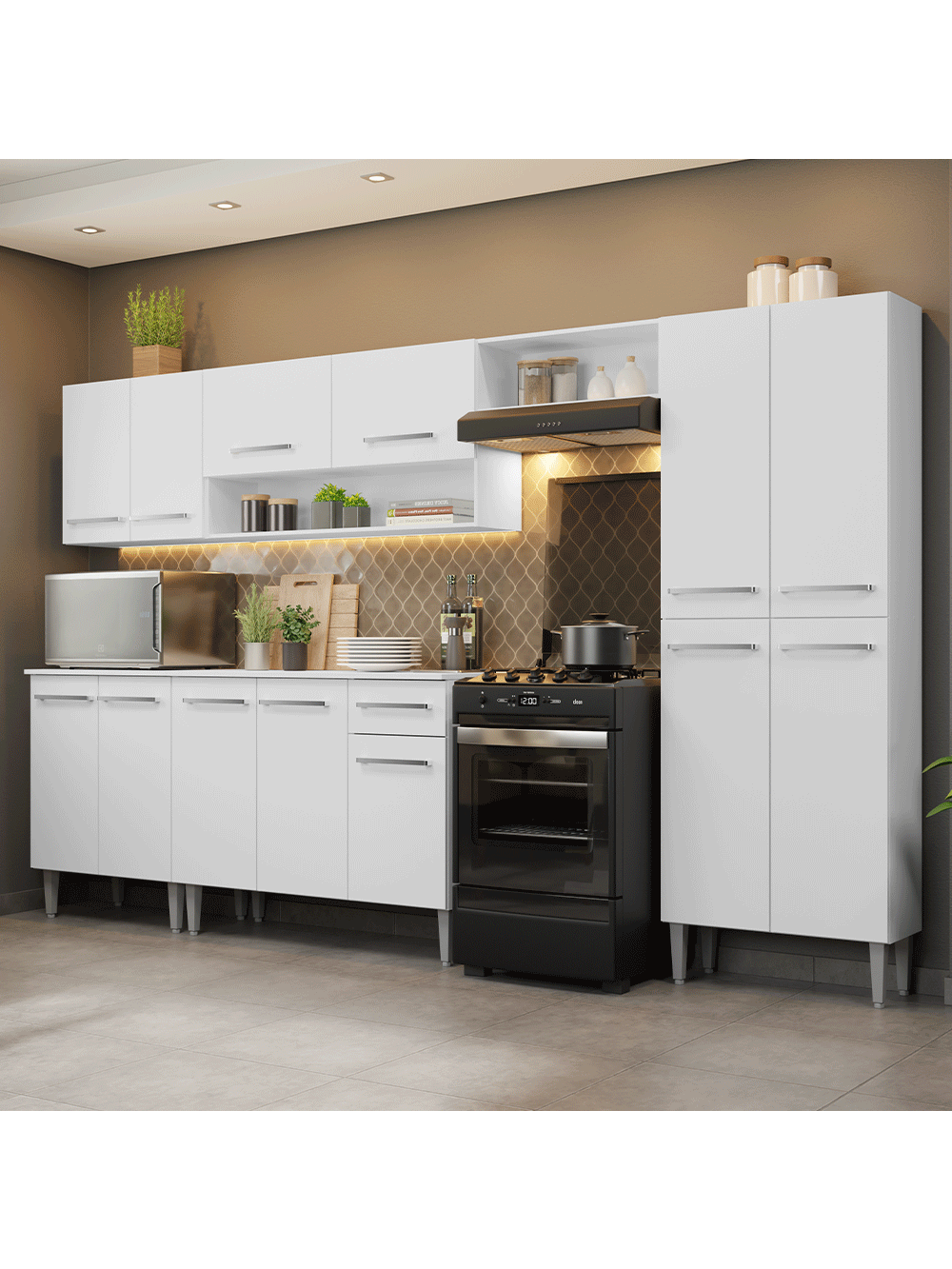 Armário de Cozinha Completa 293cm Branco Emilly Madesa 01 - Branco
