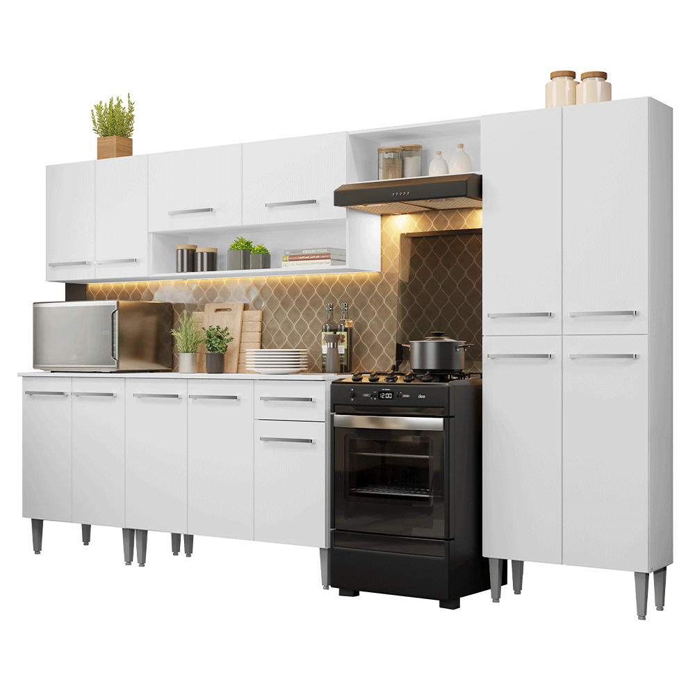 Armário de Cozinha Completa 293cm Branco Emilly Madesa 01 - Branco