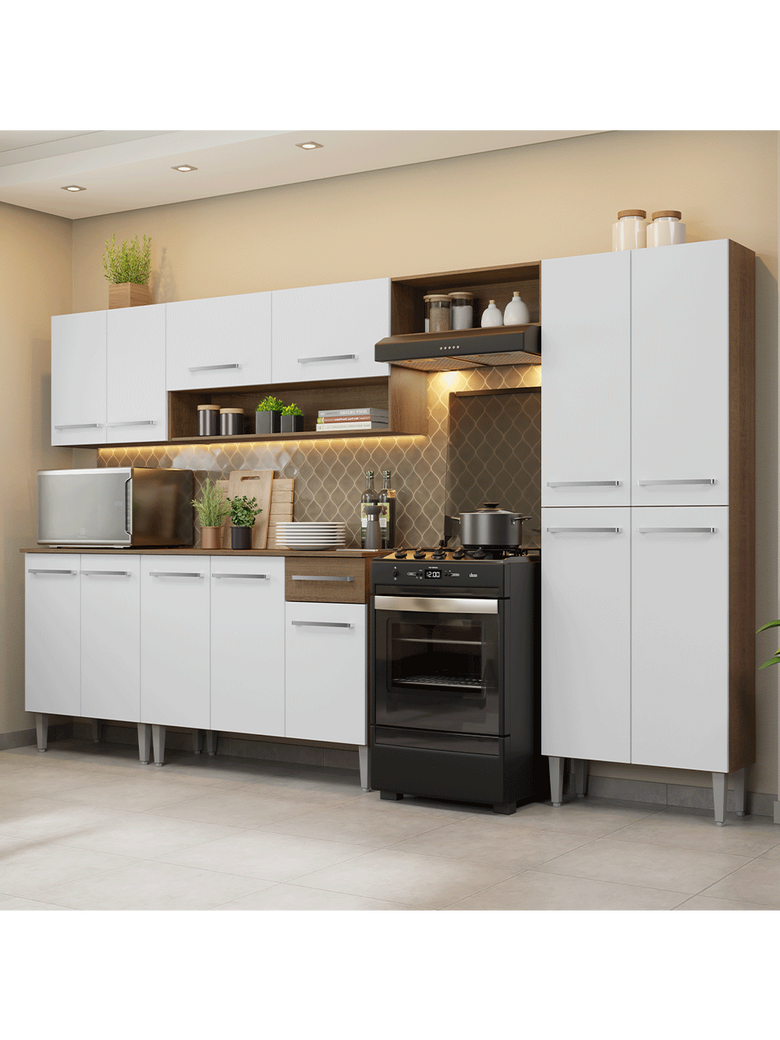 Armário de Cozinha Completa 293cm Rustic/Branco Emilly Madesa 01