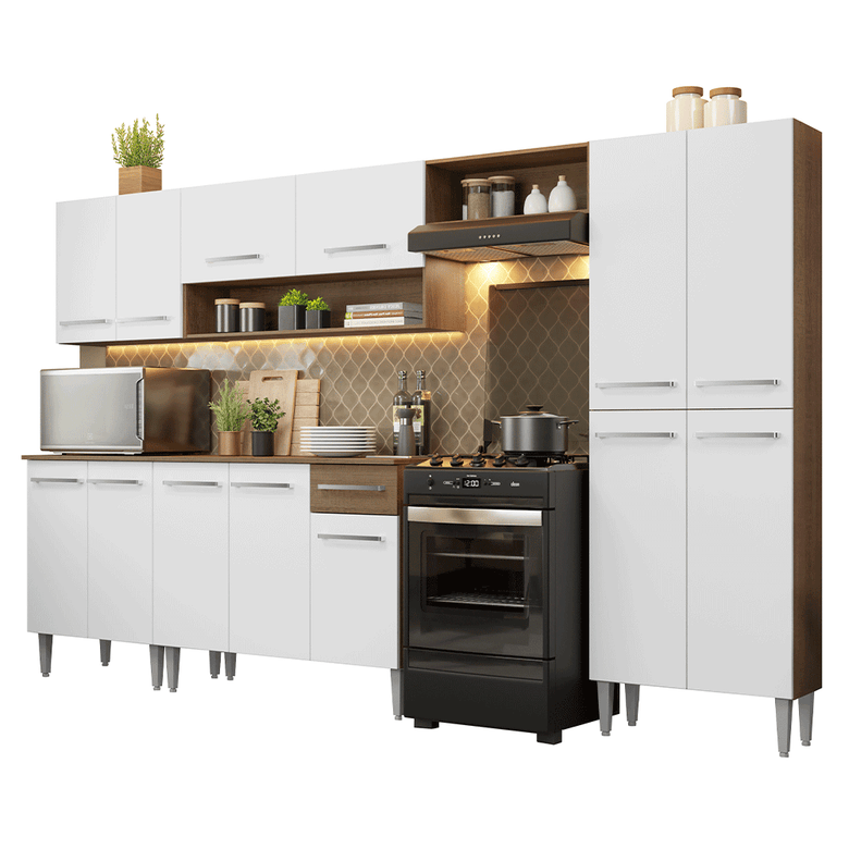 Armário de Cozinha Completa 293cm Rustic/Branco Emilly Madesa 01