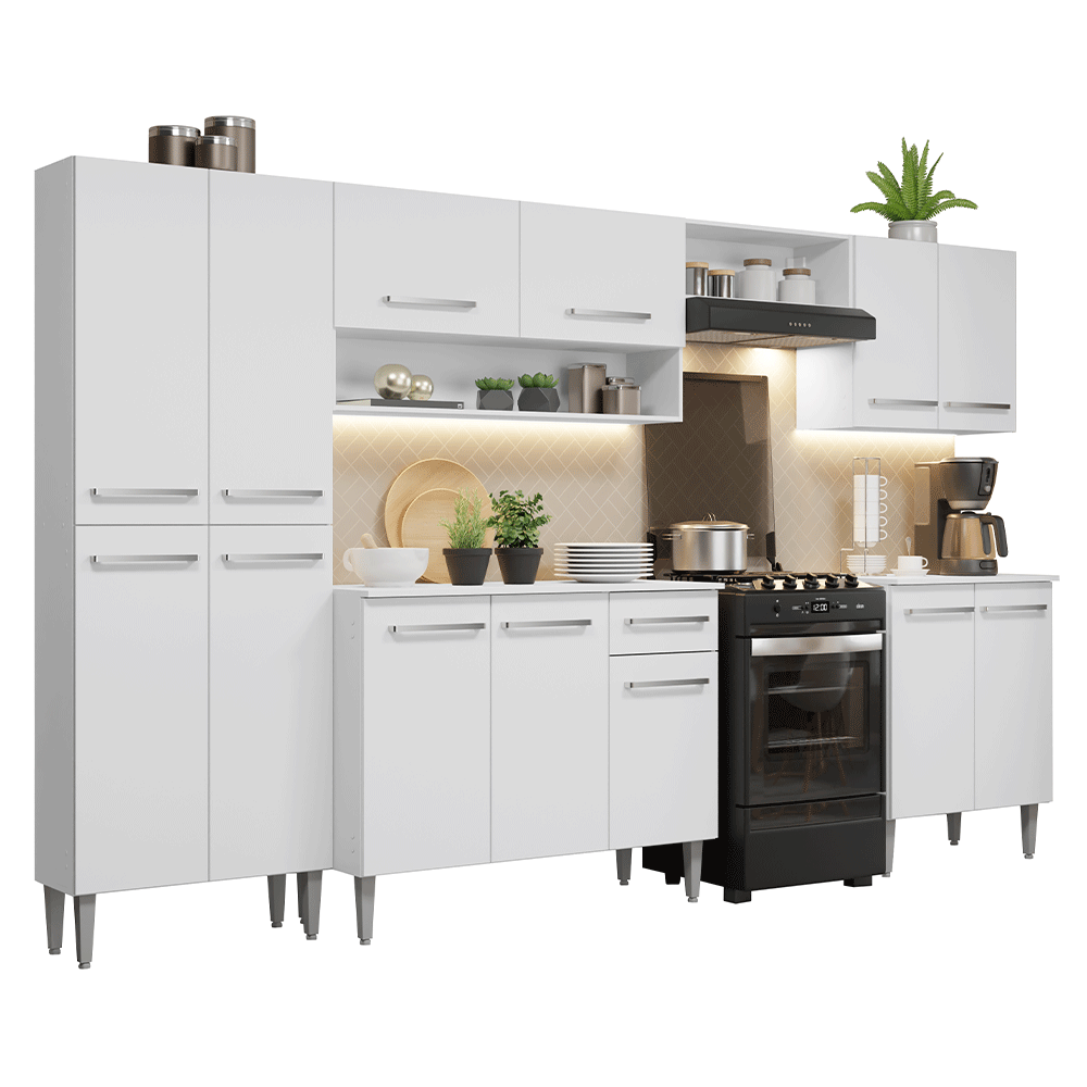 Armário de Cozinha Completa 293cm Branco Emilly Madesa 02 - Branco