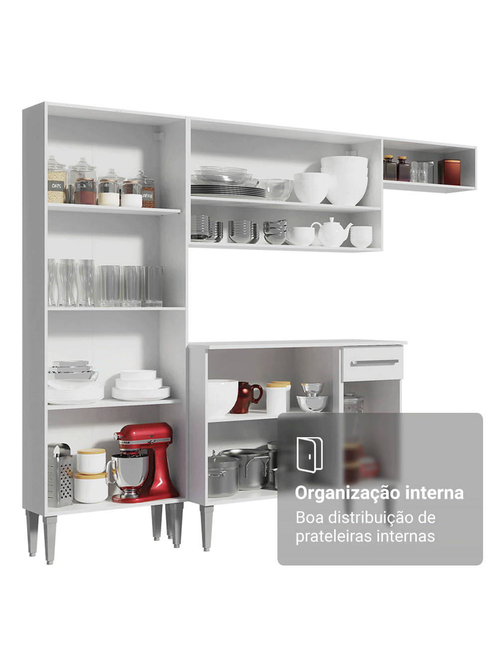 Armário de Cozinha Completa 293cm Branco Emilly Madesa 02