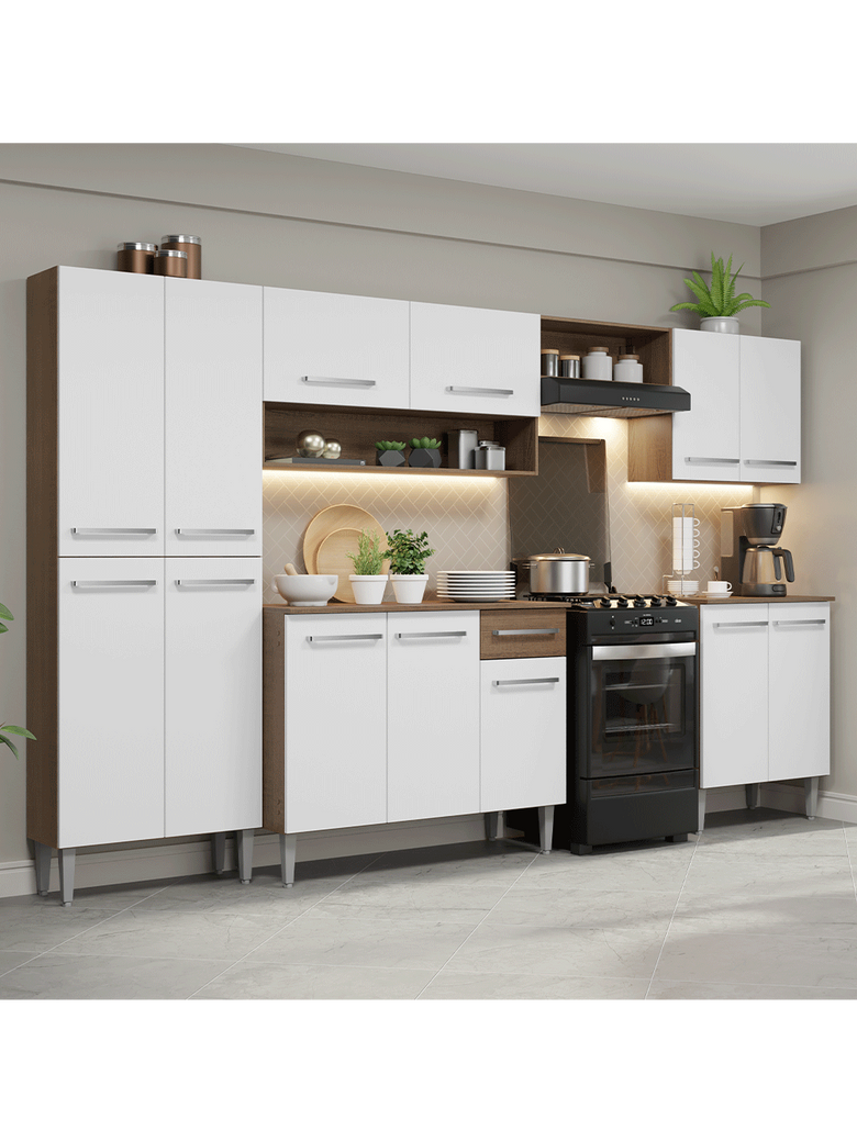 Armário de Cozinha Completa 293cm Rustic/Branco Emilly Madesa 02