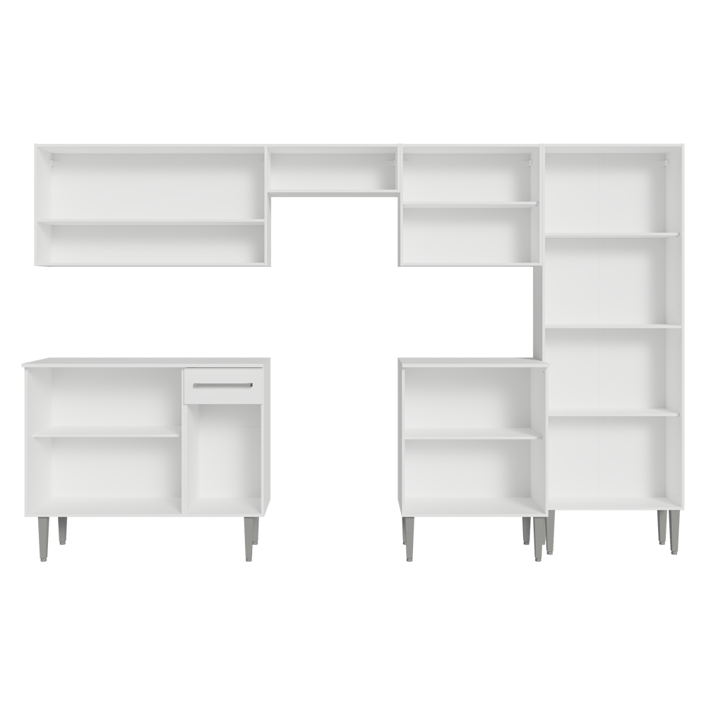 Armário de Cozinha Completa 293cm com Pia Branco Emilly Madesa 09