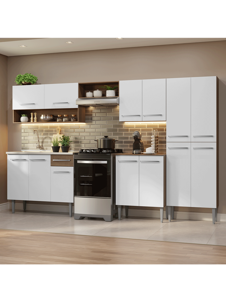 Armário de Cozinha Completa 293cm com Pia Rustic/Branco Emilly Madesa 09
