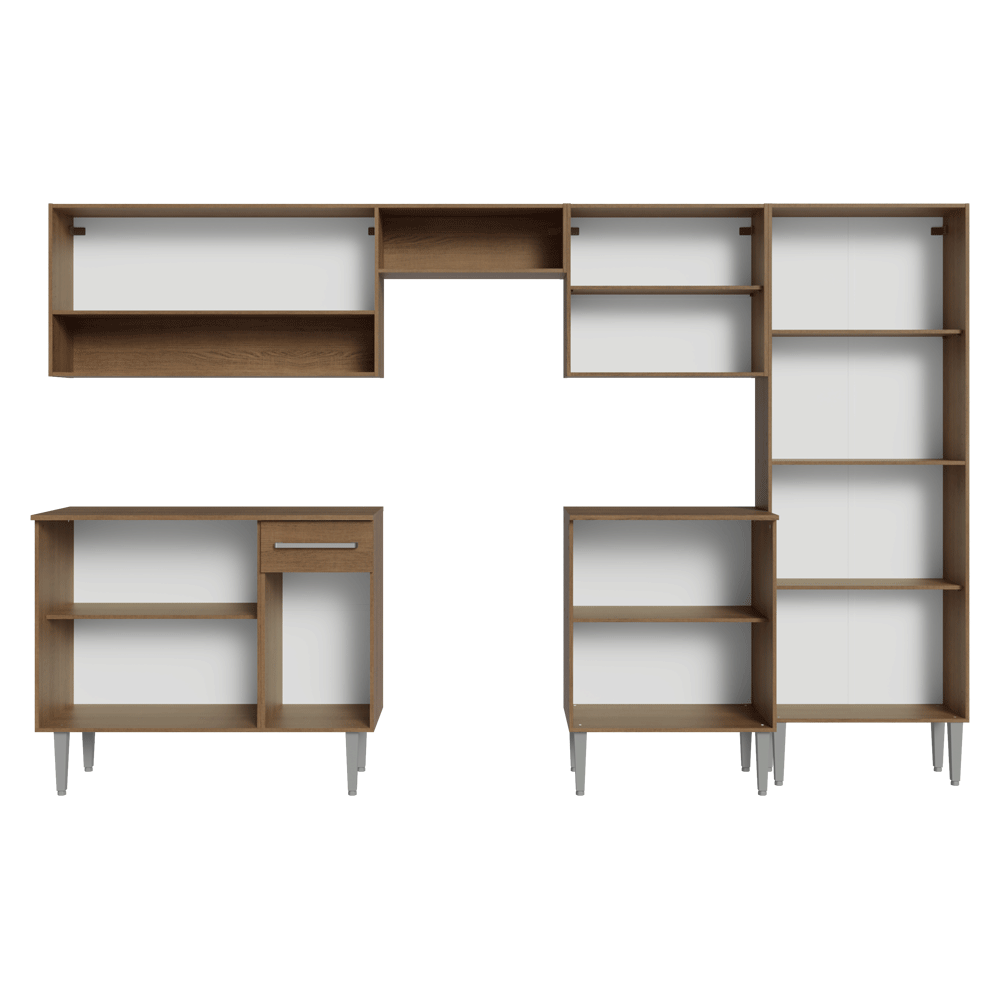 Armário de Cozinha Completa 293cm com Pia Rustic/Branco Emilly Madesa 09
