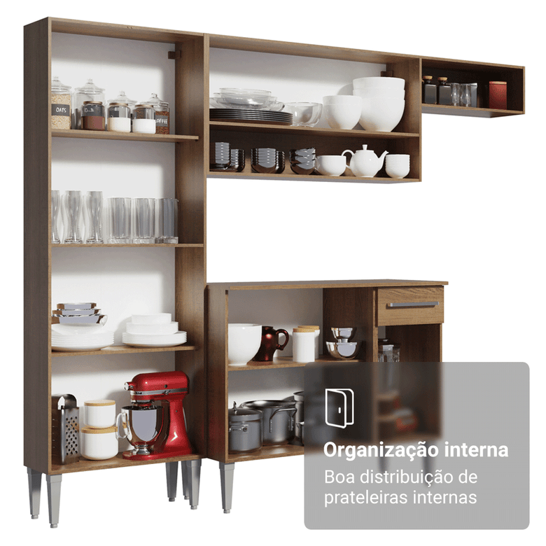 Armário de Cozinha Completa 293cm com Pia Rustic/Branco Emilly Madesa 09