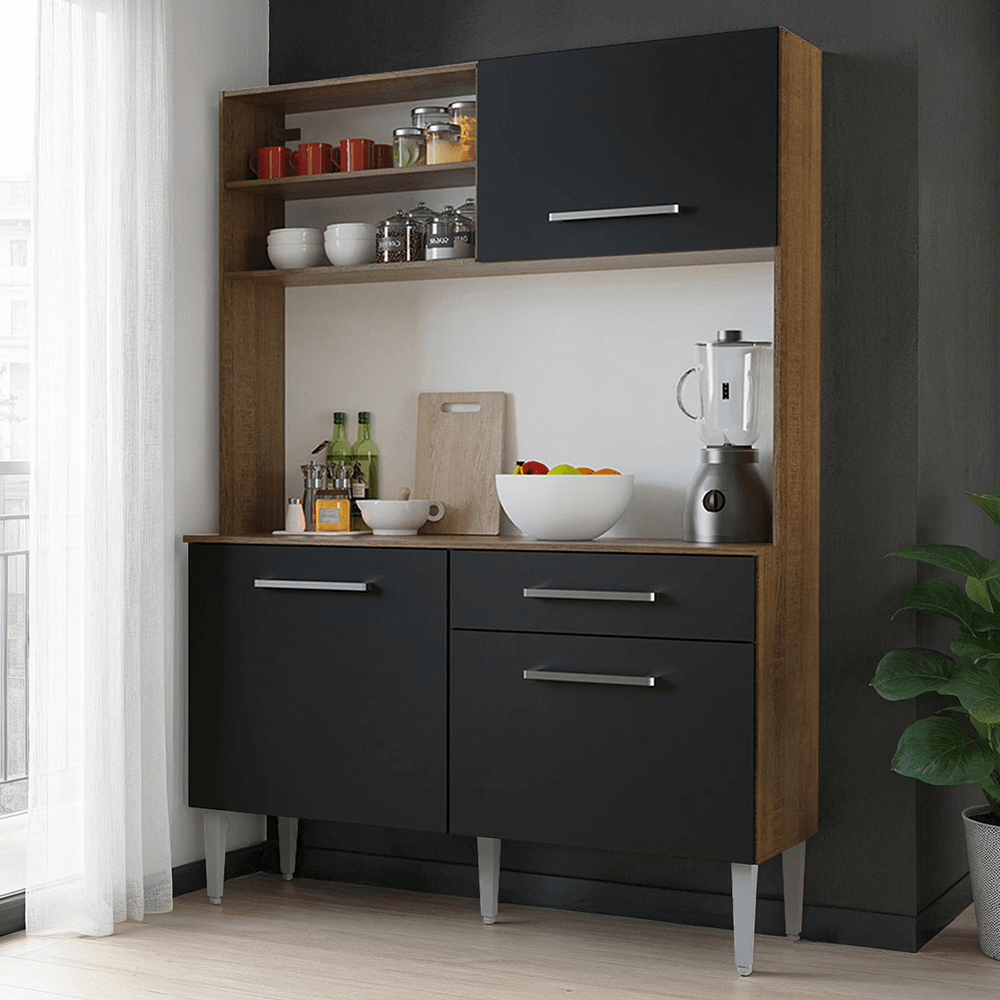 Kit Cozinha Compacta 120cm Rustic/Preto Life Madesa - Rustic/Preto