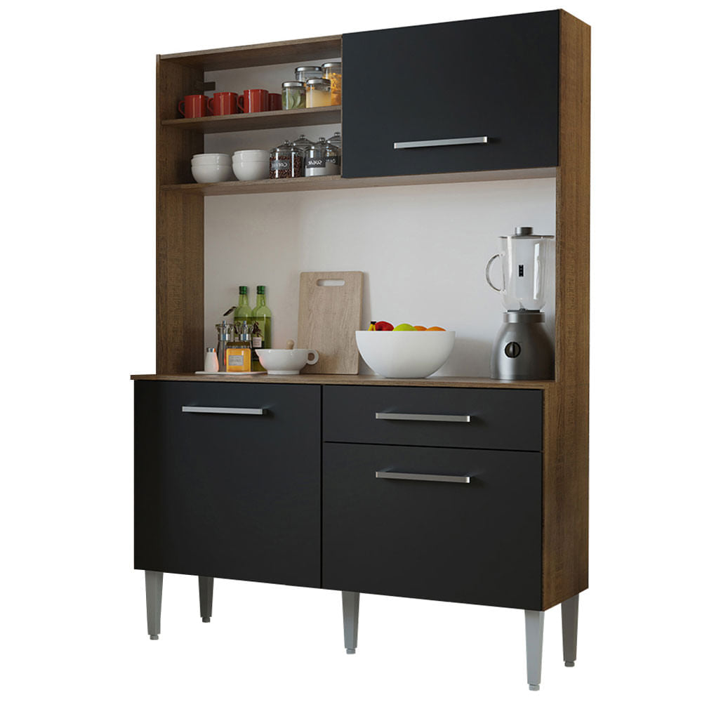 Kit Cozinha Compacta 120cm Rustic/Preto Life Madesa - Rustic/Preto