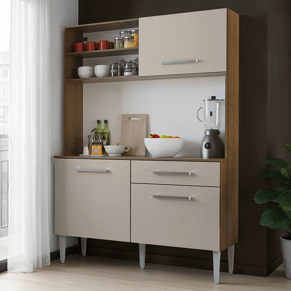 Kit Cozinha Compacta 120cm Rustic/Crema Life Madesa - Rustic/Crema