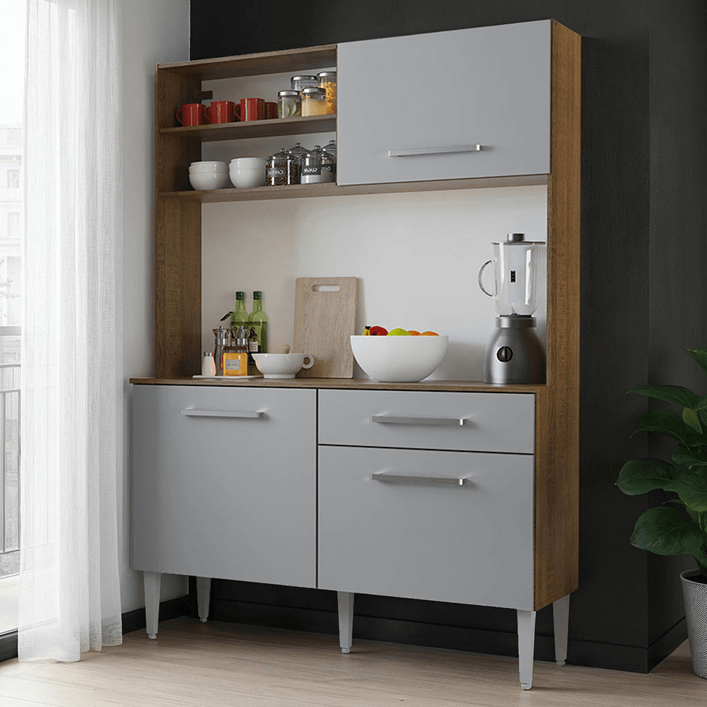 Kit Cozinha Compacta 120cm Rustic/Cinza Life Madesa - Rustic/Cinza