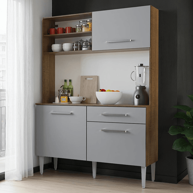 Kit Cozinha Compacta 120cm Rustic/Cinza Life Madesa