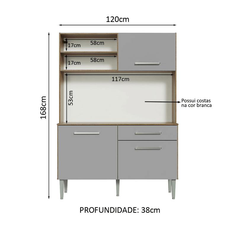 Kit Cozinha Compacta 120cm Rustic/Cinza Life Madesa