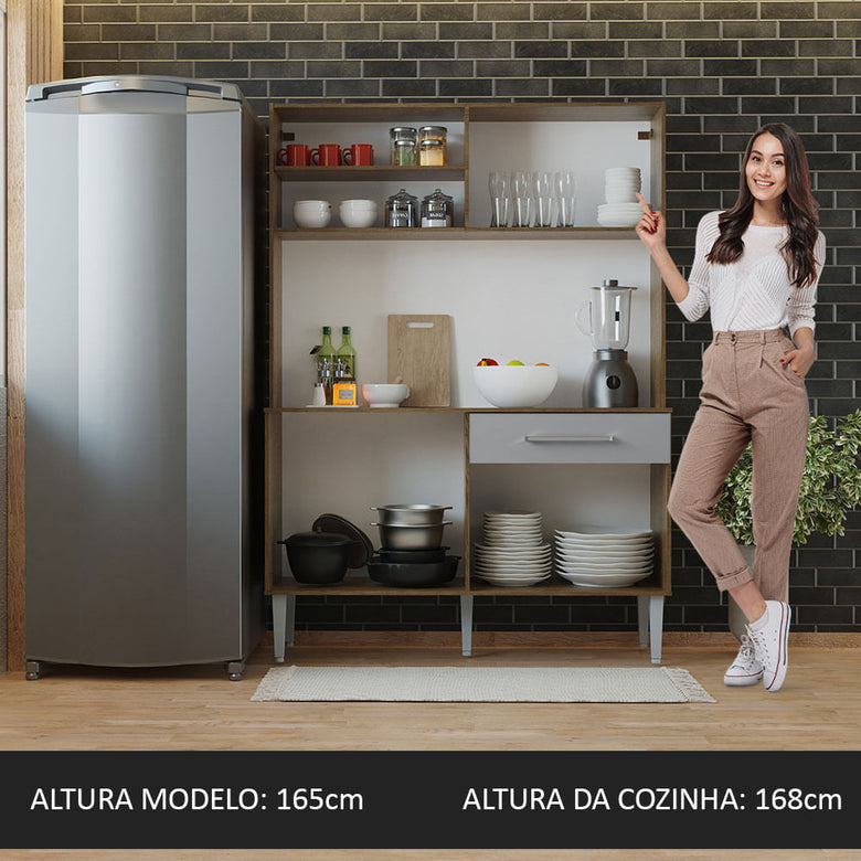 Kit Cozinha Compacta 120cm Rustic/Cinza Life Madesa