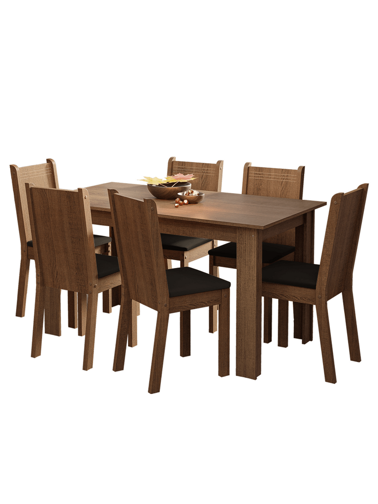 Conjunto Sala de Jantar Mesa Tampo de Madeira 6 Cadeiras Rustic/Preto Analu Madesa