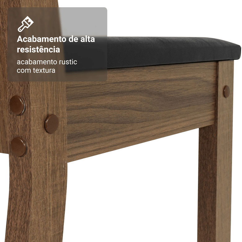 Conjunto Sala de Jantar Mesa Tampo de Madeira 6 Cadeiras Rustic/Preto Analu Madesa