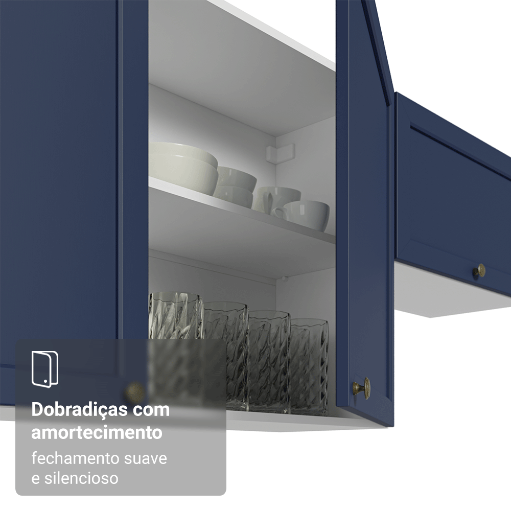 Armário Aéreo 120 cm 2 Portas Branco/Azul Vik Madesa
