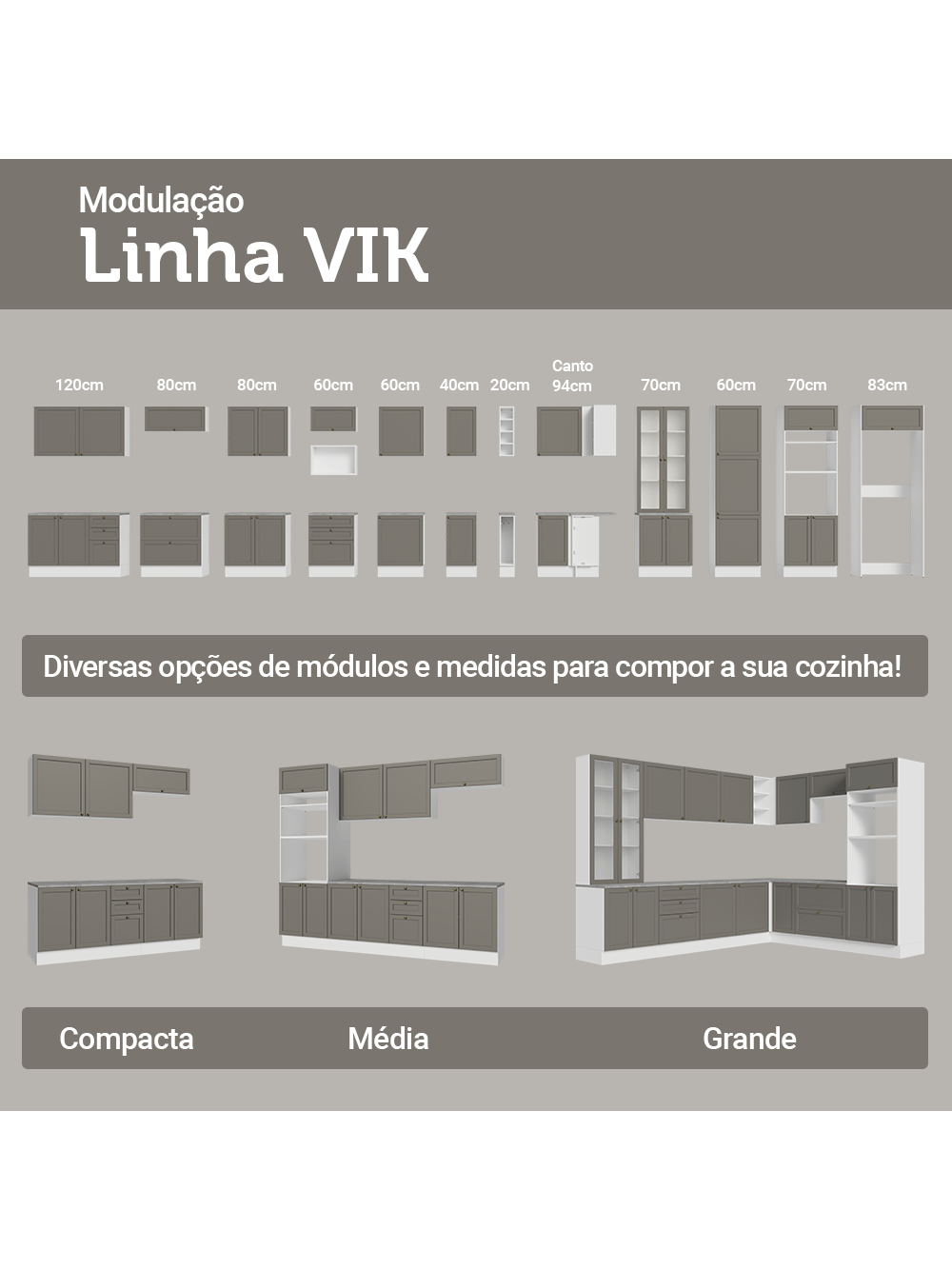 Armário Aéreo 35 cm 1 Porta Branco/Cinza Vik Madesa