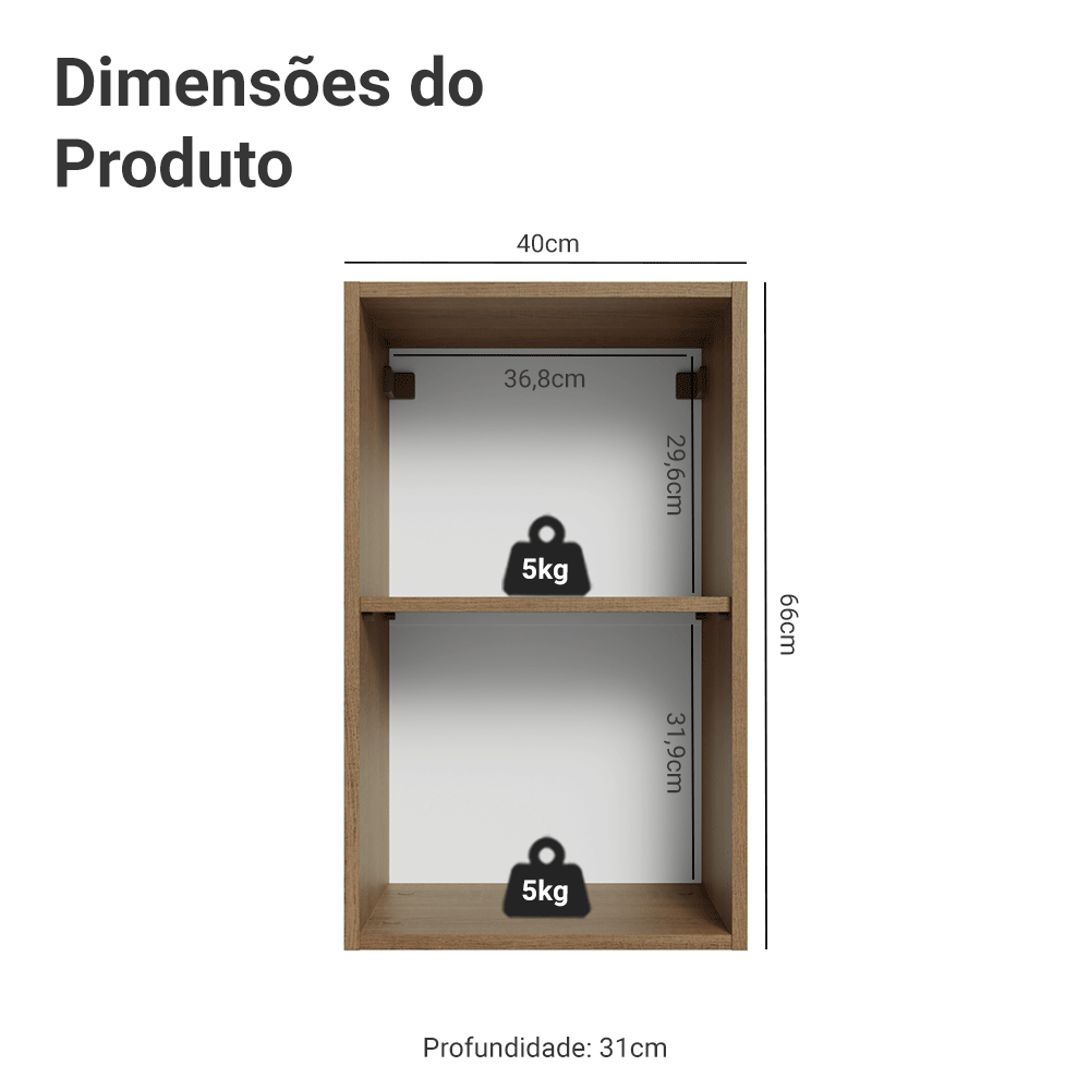 Armário Aéreo 40 cm 1 Porta Rustic/Branco Vik Madesa - Rustic/Branco