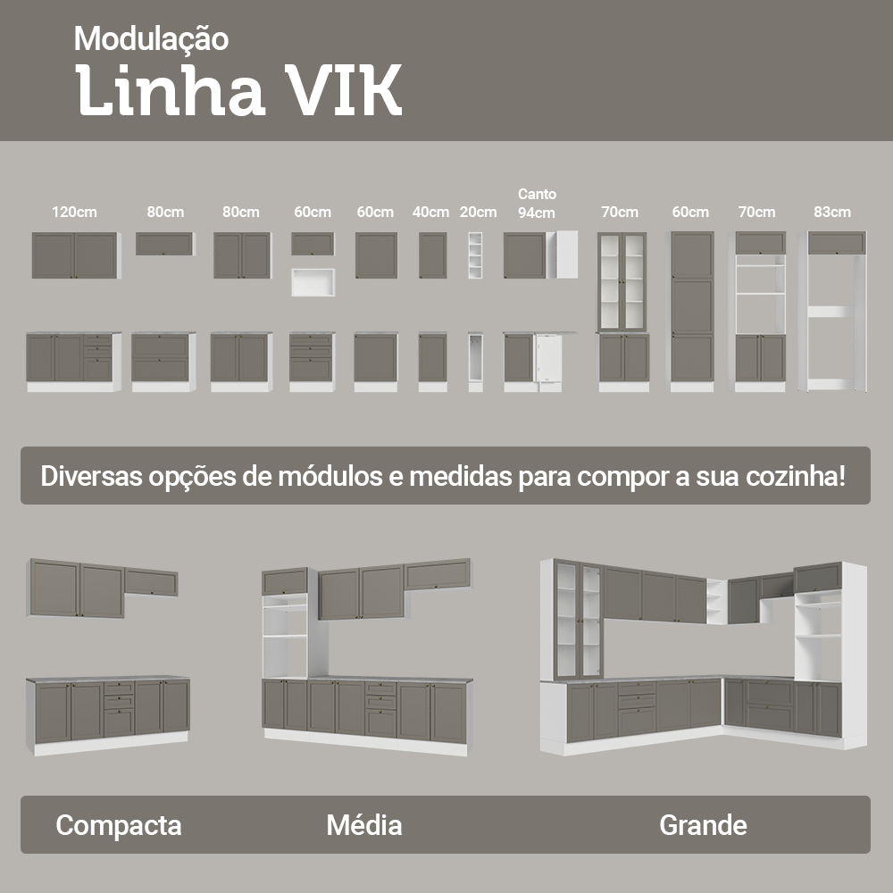 Armário Aéreo 60 cm 1 Porta Branco/Cinza Vik Madesa