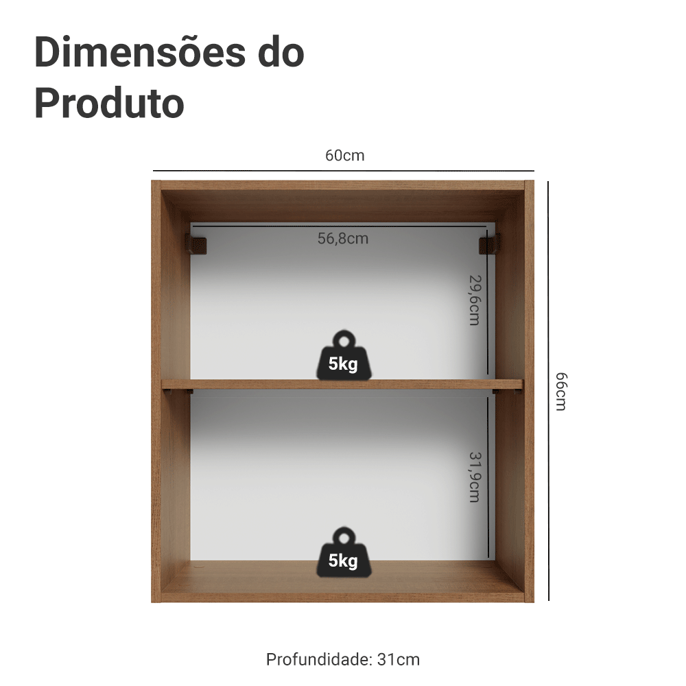 Armário Aéreo 60 cm 1 Porta Rustic/Branco Vik Madesa - Rustic/Branco