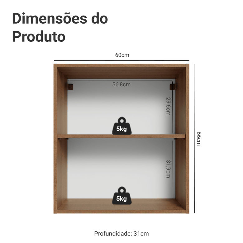 Armário Aéreo 60 cm 1 Porta Rustic/Branco Vik Madesa