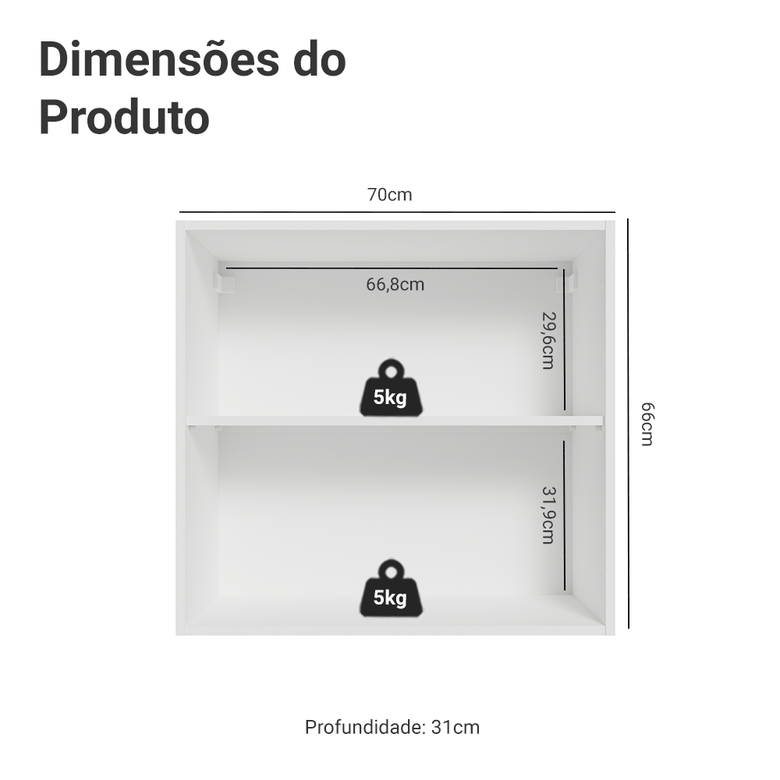 Armário Aéreo 70 cm 2 Portas Branco/Cinza Vik Madesa