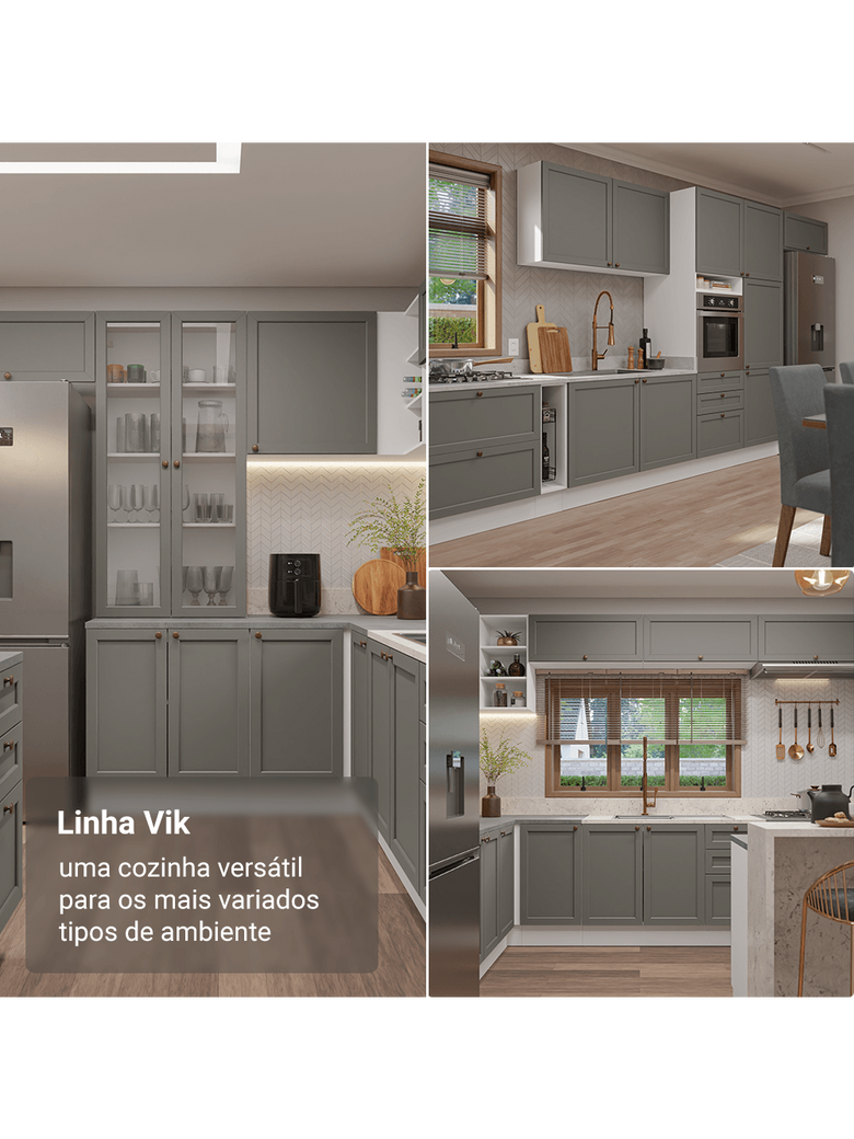 Armário Aéreo 70 cm 2 Portas Branco/Cinza Vik Madesa