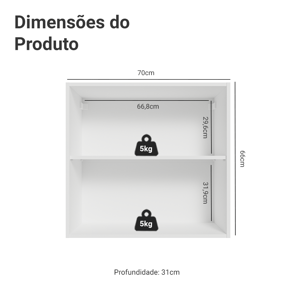 Armário Aéreo 70 cm 2 Portas Branco/Azul Vik Madesa - Branco/Azul