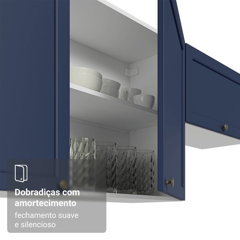 Armário Aéreo 70 cm 2 Portas Branco/Azul Vik Madesa