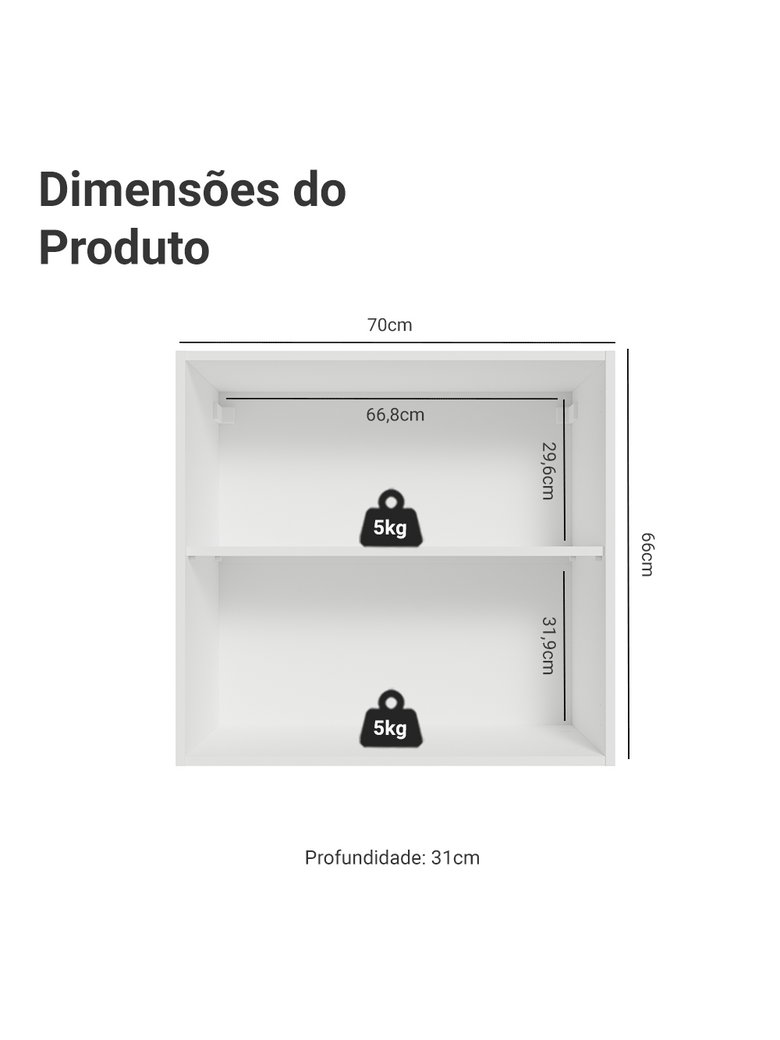 Armário Aéreo 70 cm 2 Portas Branco/Verde Vik Madesa
