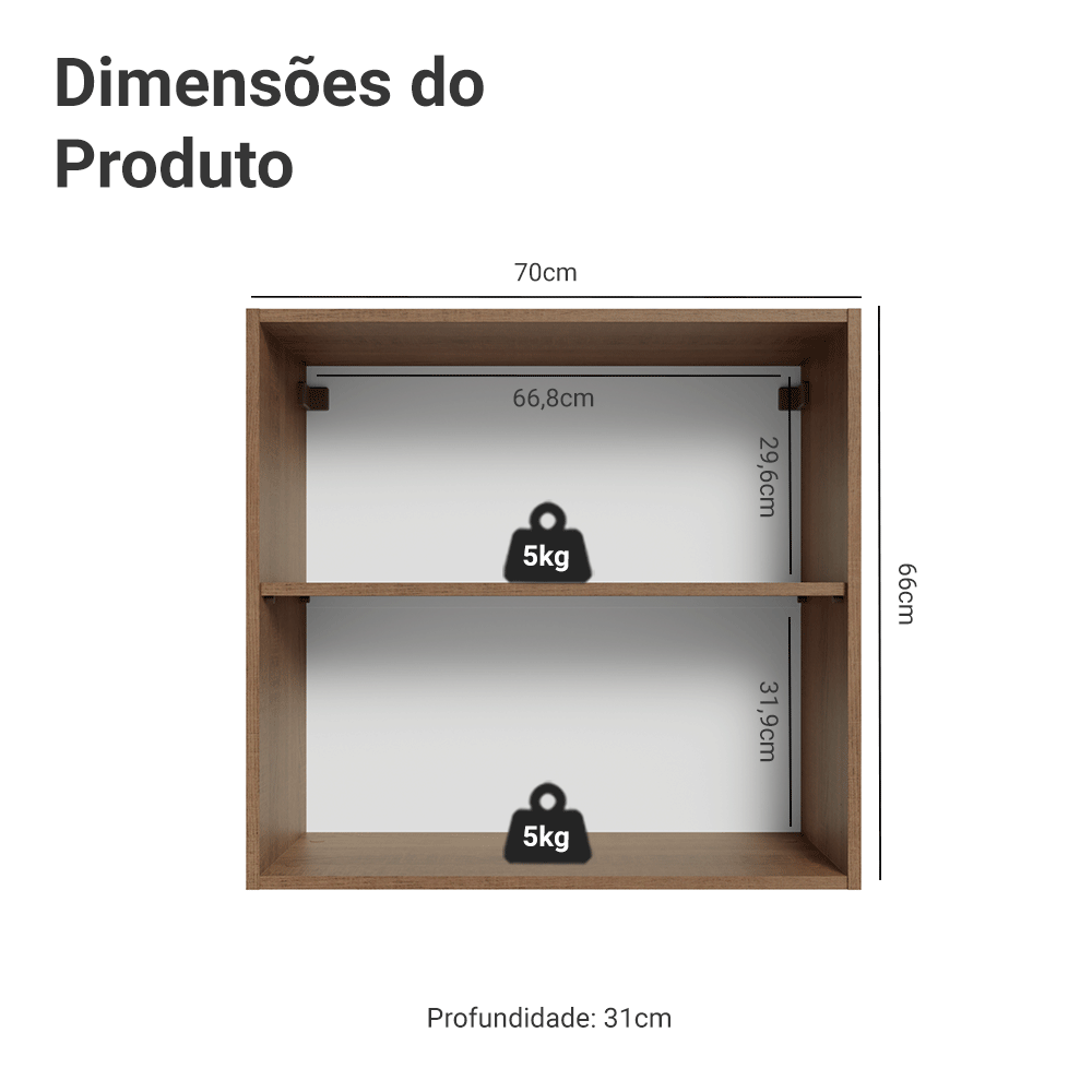 Armário Aéreo 70 cm 2 Portas Rustic/Branco Vik Madesa - Rustic/Branco