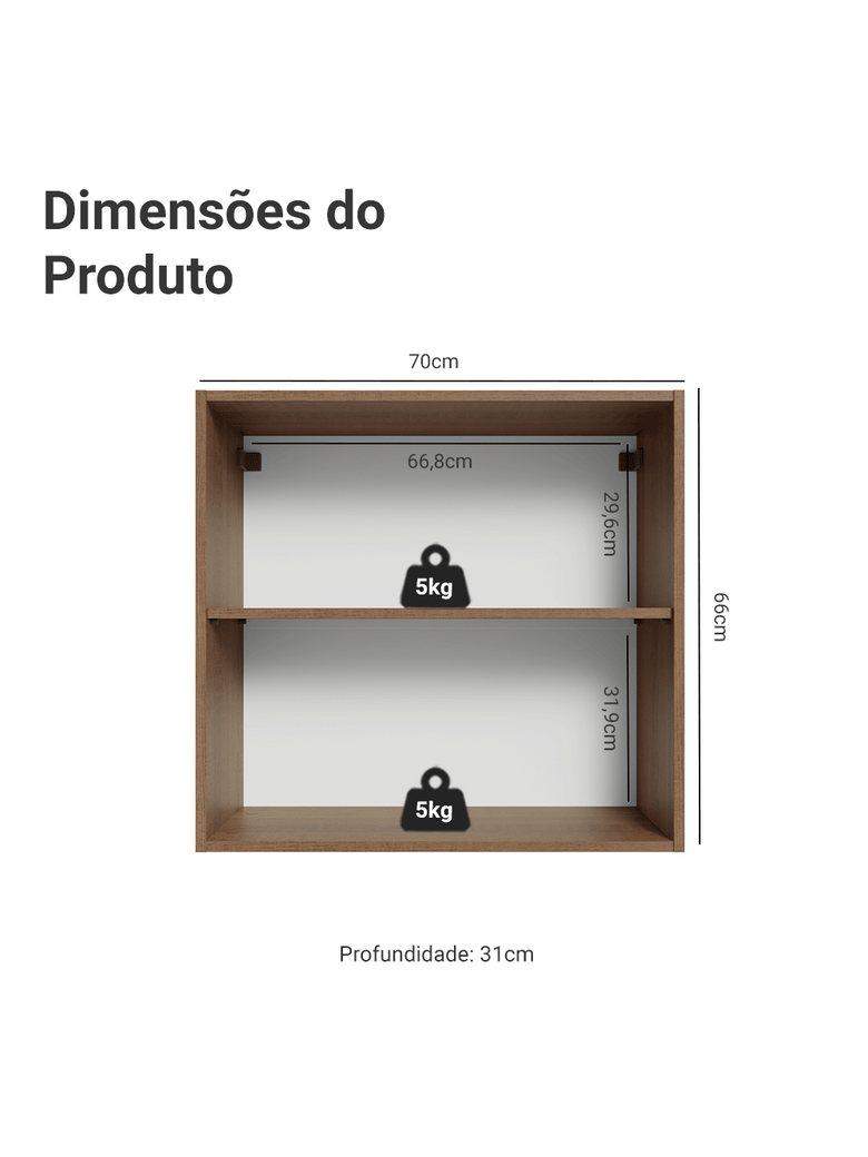 Armário Aéreo 70 cm 2 Portas Rustic/Cinza Vik Madesa