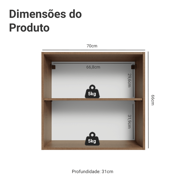 Armário Aéreo 70 cm 2 Portas Rustic/Azul Vik Madesa