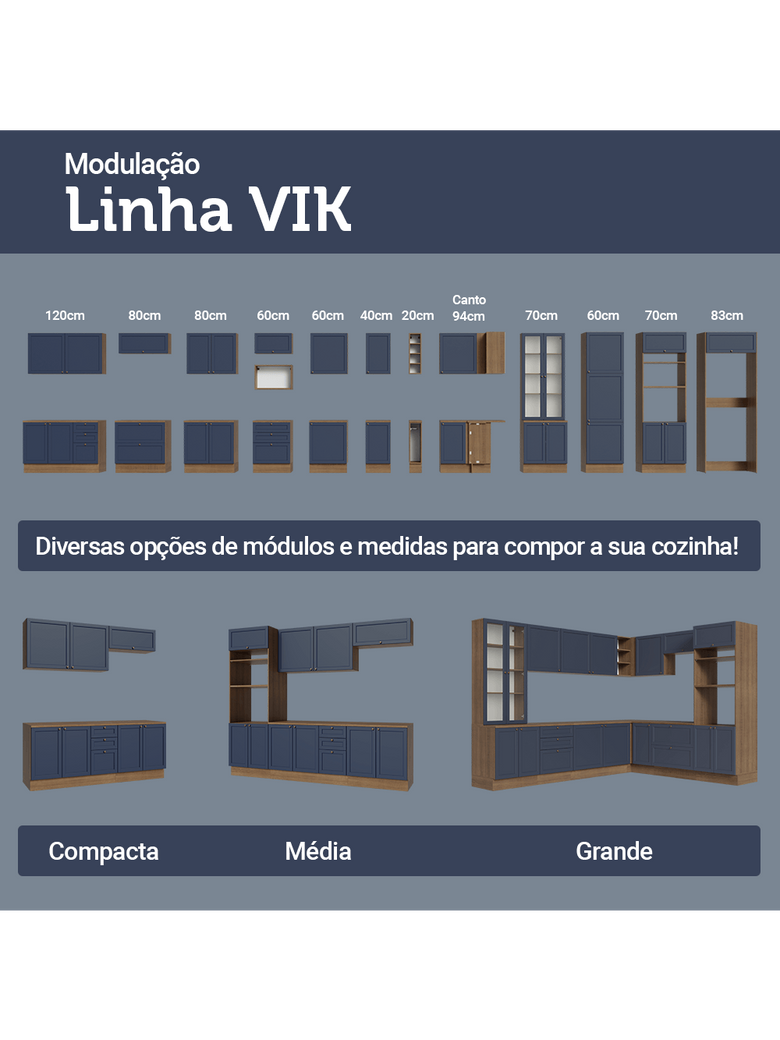 Armário Aéreo 70 cm 2 Portas Rustic/Azul Vik Madesa