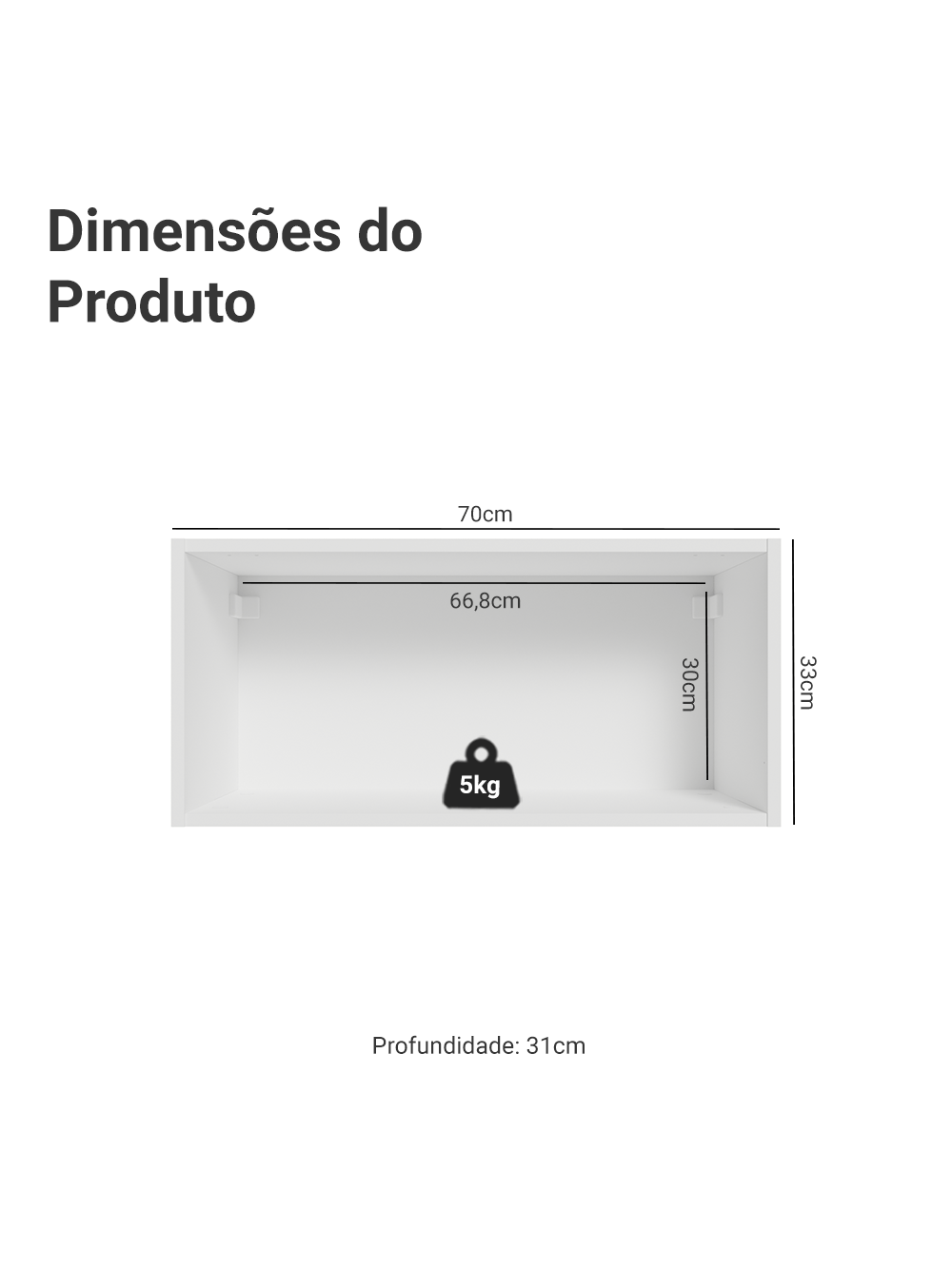 Armário Aéreo 70 cm 1 Porta Basculante Branco/Cinza Vik Madesa - Branco/Cinza