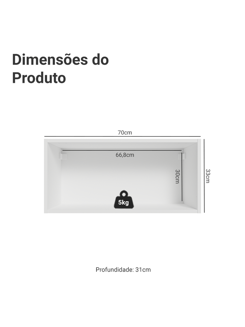 Armário Aéreo 70 cm 1 Porta Basculante Branco/Cinza Vik Madesa