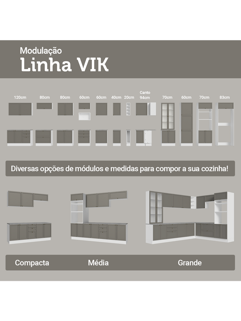 Armário Aéreo 70 cm 1 Porta Basculante Branco/Cinza Vik Madesa