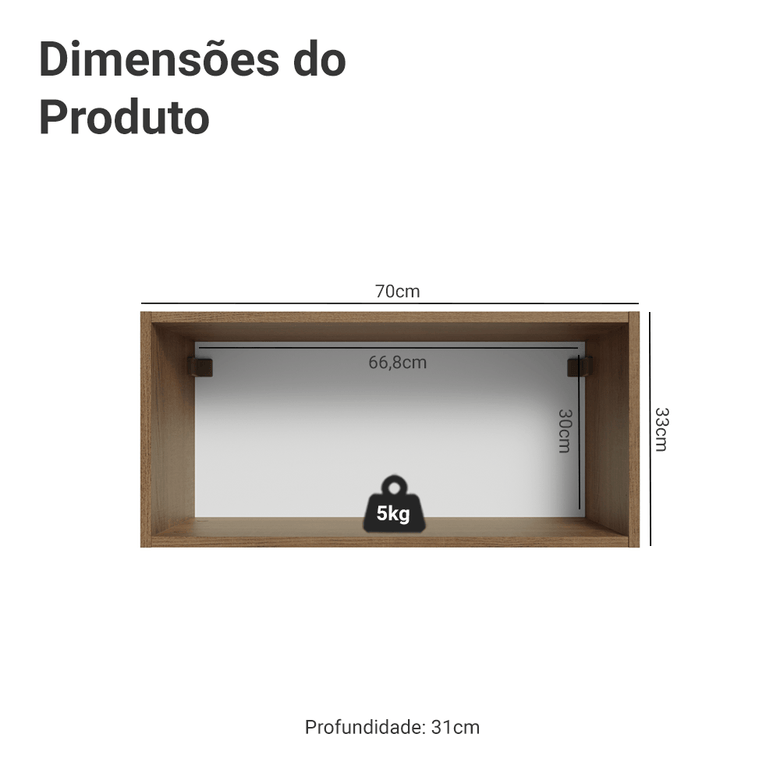 Armário Aéreo 70 cm 1 Porta Basculante Rustic/Cinza Vik Madesa