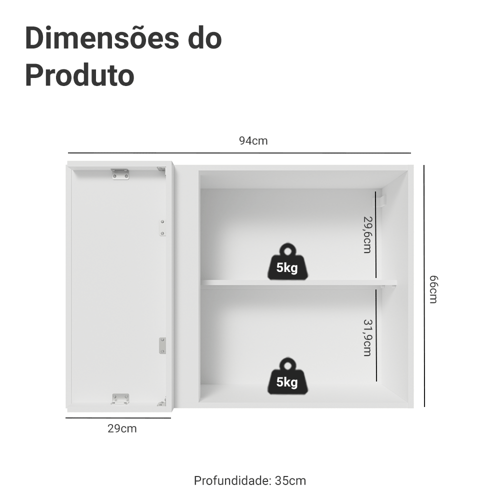 Armário Aéreo de Canto 1 Porta Branco/Cinza Vik Madesa - Branco/Cinza