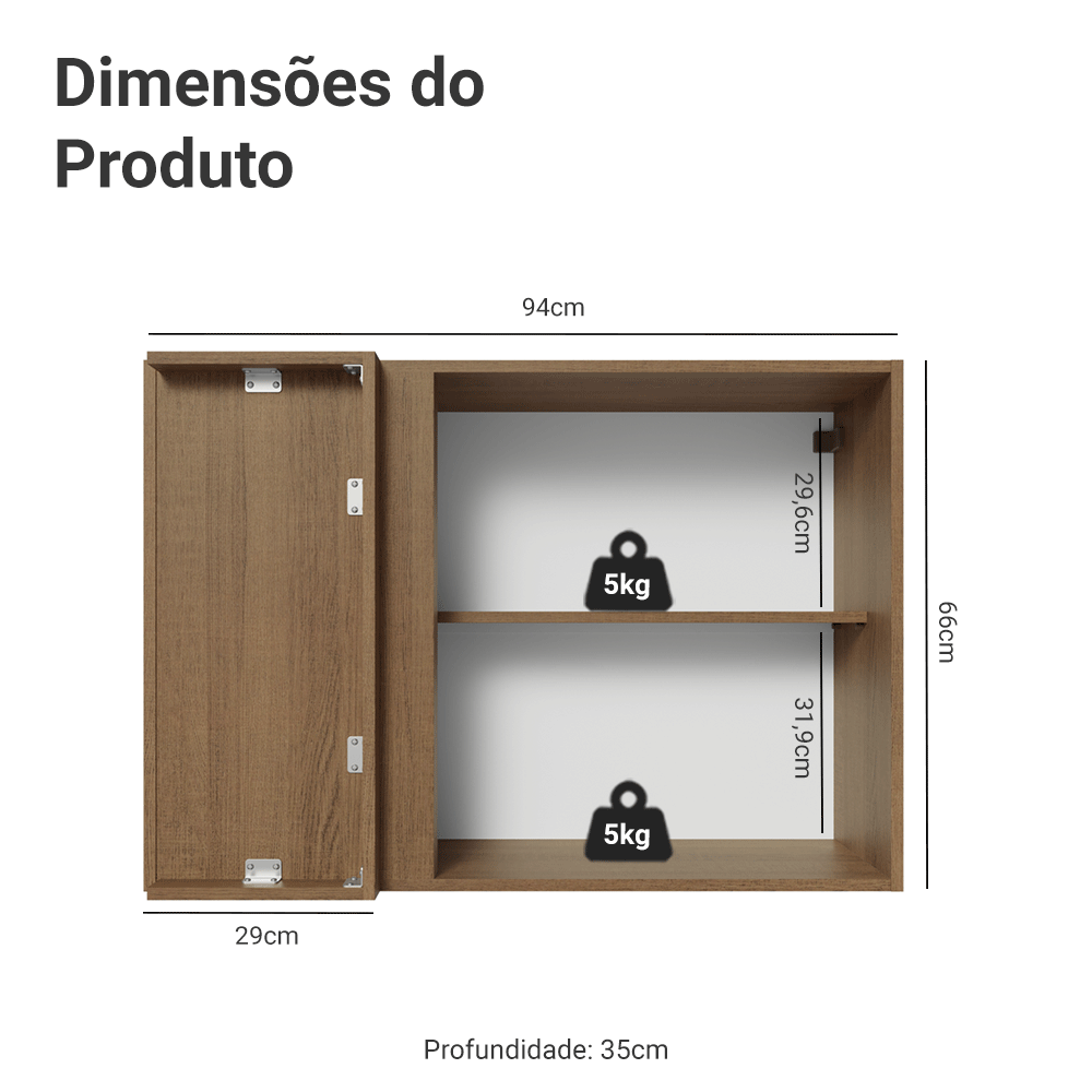 Armário Aéreo de Canto 1 Porta Rustic/Branco Vik Madesa - Rustic/Branco