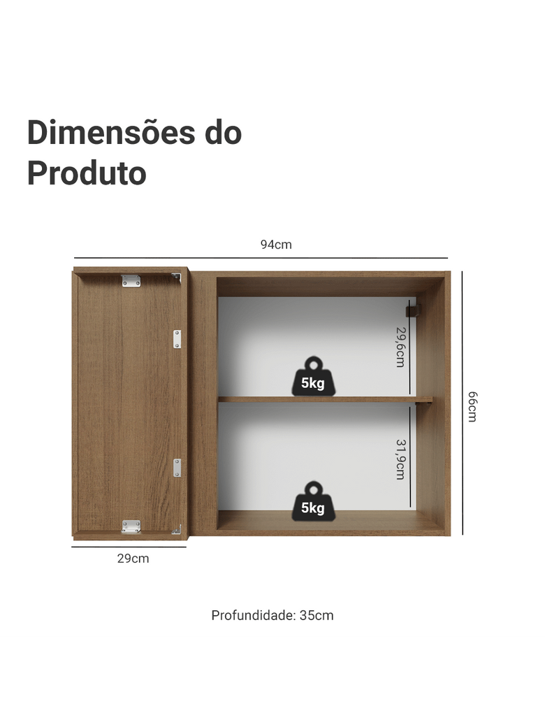 Armário Aéreo de Canto 1 Porta Rustic/Cinza Vik Madesa