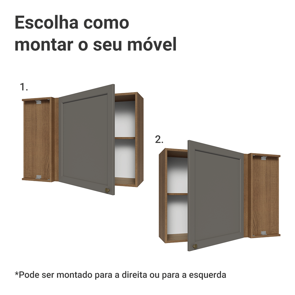 Armário Aéreo de Canto 1 Porta Rustic/Cinza Vik Madesa