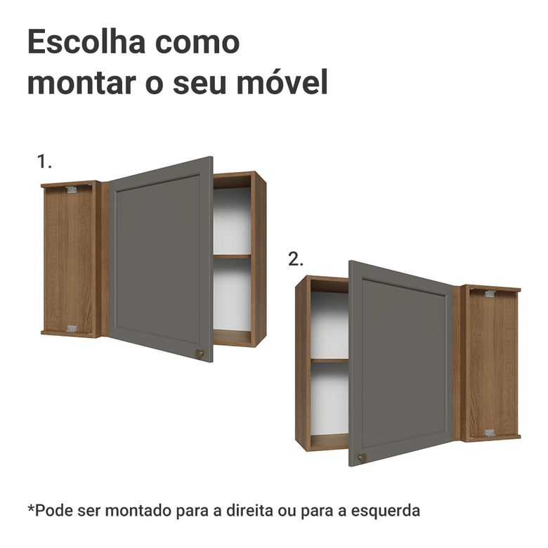 Armário Aéreo de Canto 1 Porta Rustic/Cinza Vik Madesa