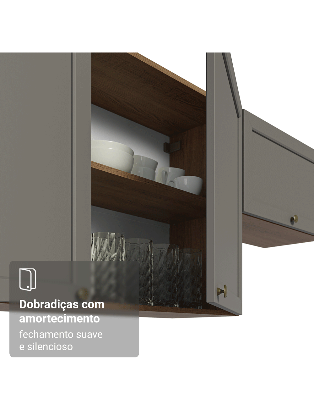 Armário Aéreo de Canto 1 Porta Rustic/Cinza Vik Madesa